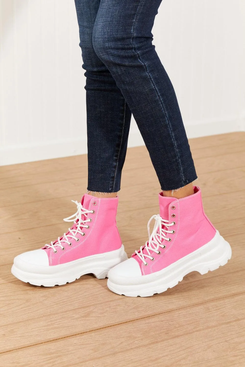 Berness Stick To It Platform Lace-Up Booties in Pink