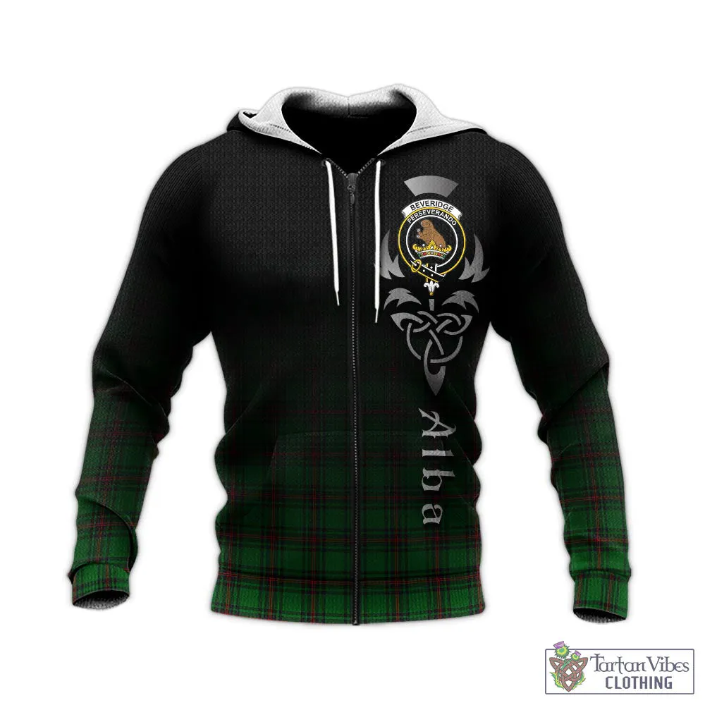 Beveridge Tartan Knitted Hoodie Featuring Alba Gu Brath Family Crest Celtic Inspired
