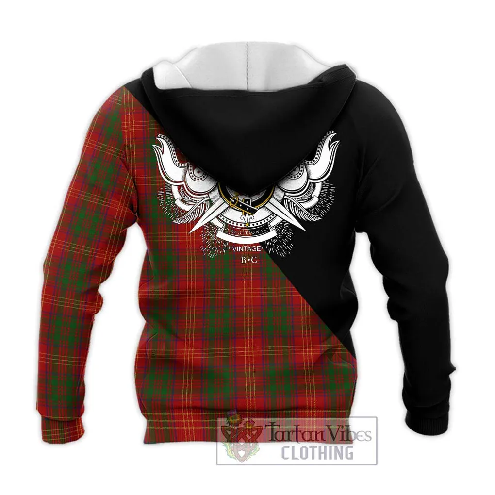 Burns Tartan Knitted Hoodie with Family Crest and Military Logo Style