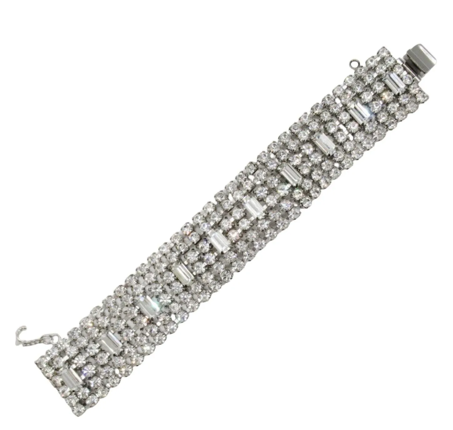 Glamorous Six Row Vintage Weiss Rhinestone Bracelet