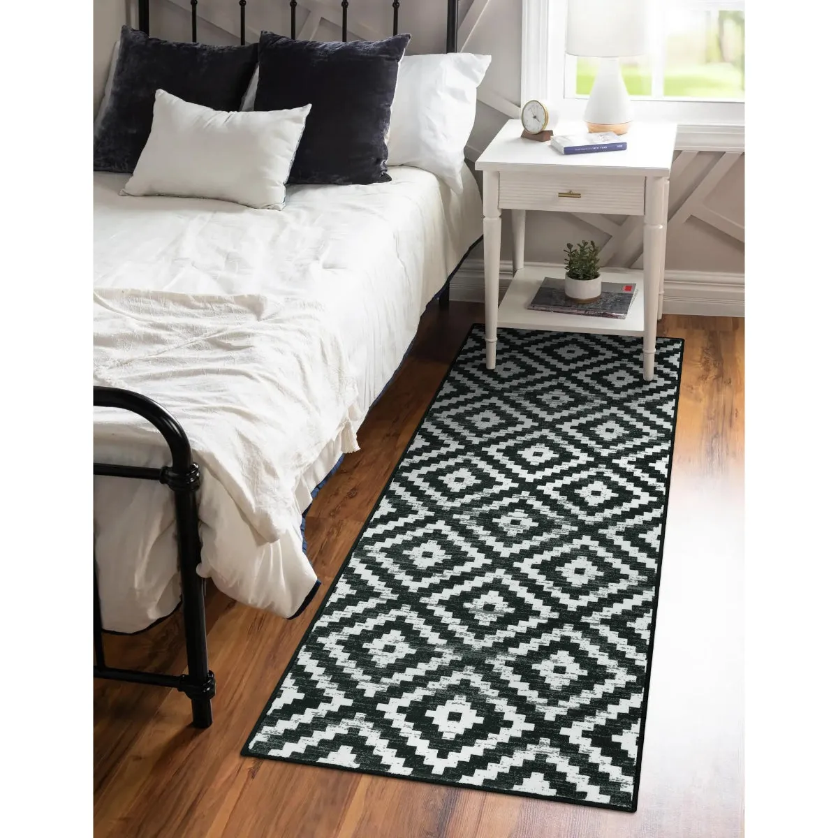 Joanne Modern Moroccan Geometric Kilim Black Rug