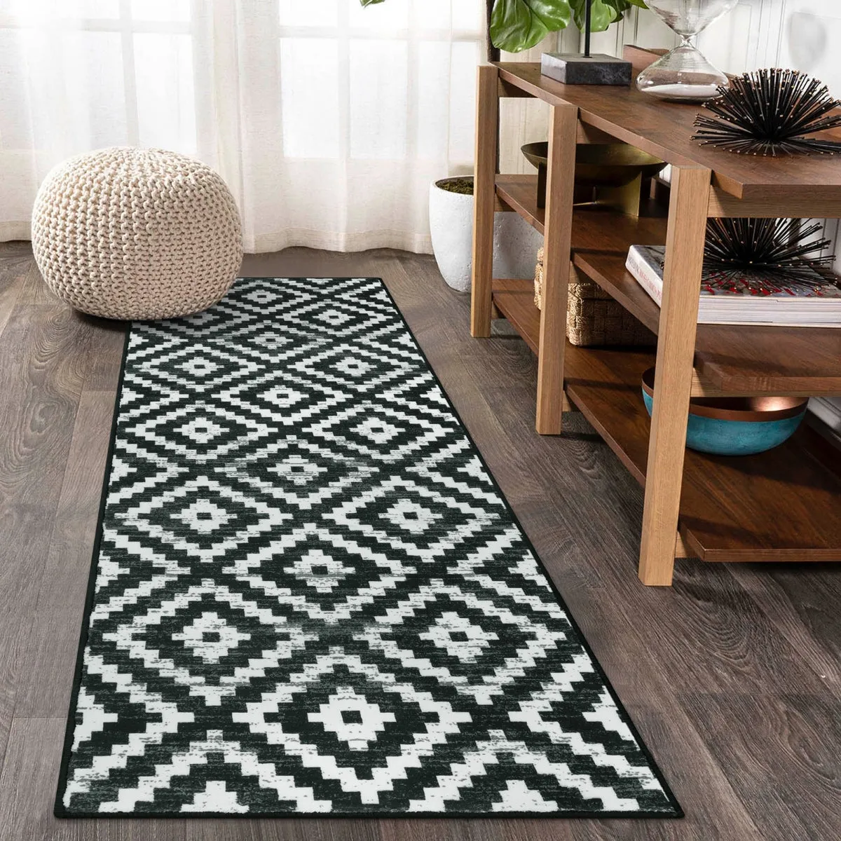 Joanne Modern Moroccan Geometric Kilim Black Rug