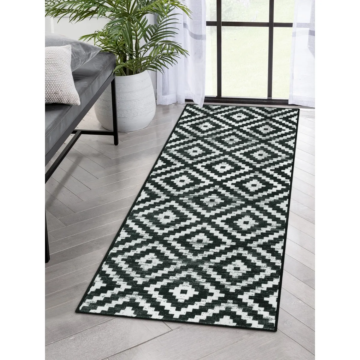 Joanne Modern Moroccan Geometric Kilim Black Rug
