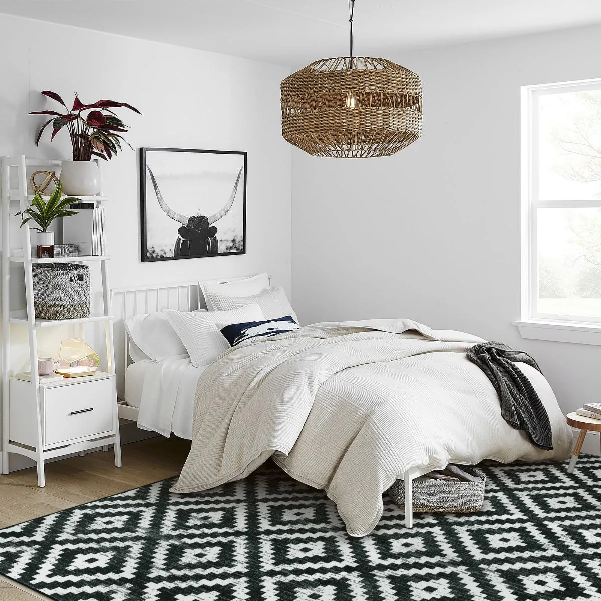 Joanne Modern Moroccan Geometric Kilim Black Rug