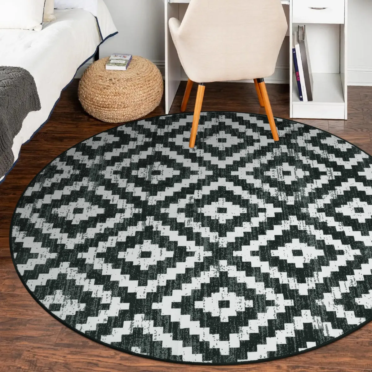 Joanne Modern Moroccan Geometric Kilim Black Rug