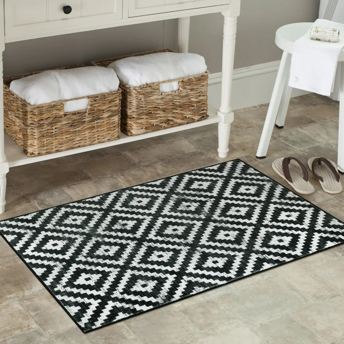 Joanne Modern Moroccan Geometric Kilim Black Rug