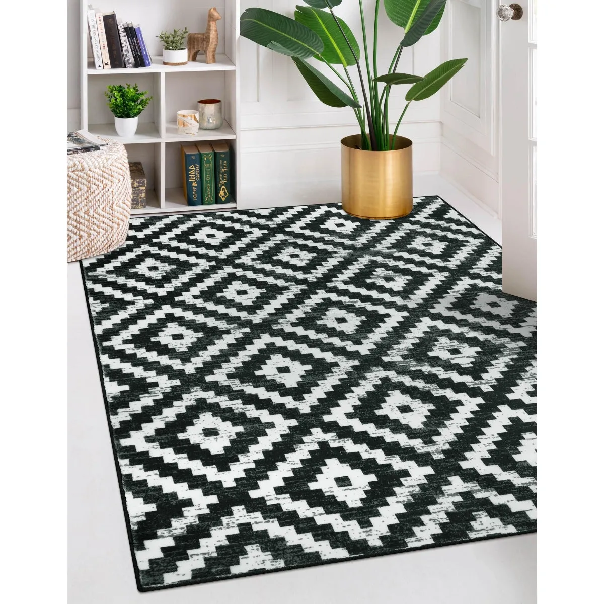 Joanne Modern Moroccan Geometric Kilim Black Rug