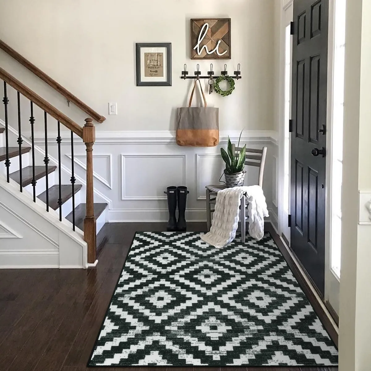 Joanne Modern Moroccan Geometric Kilim Black Rug