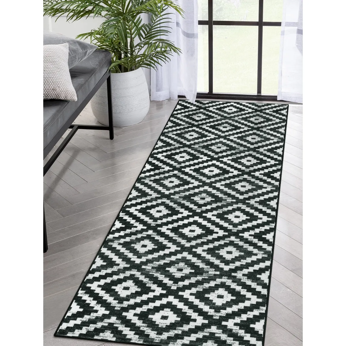 Joanne Modern Moroccan Geometric Kilim Black Rug