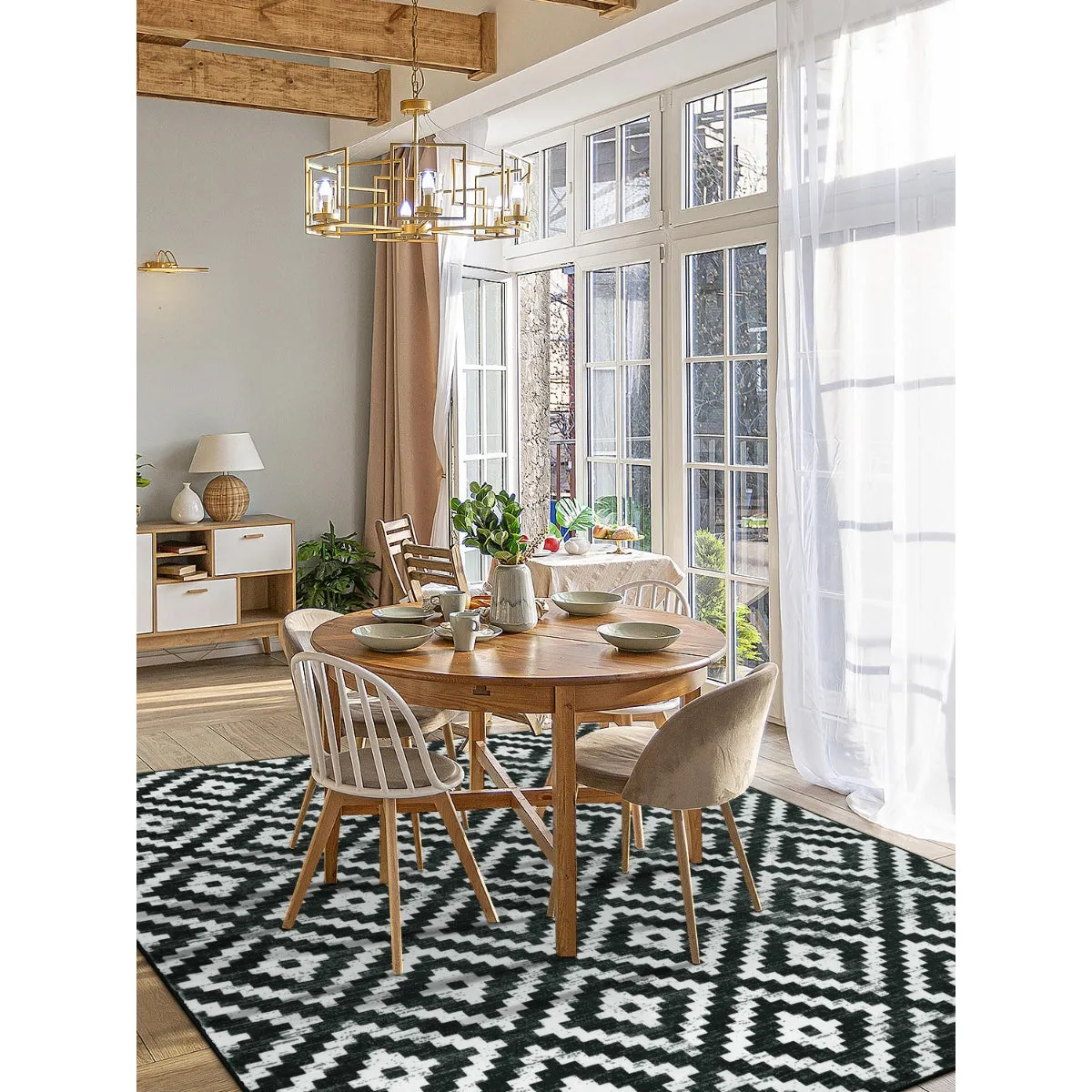 Joanne Modern Moroccan Geometric Kilim Black Rug