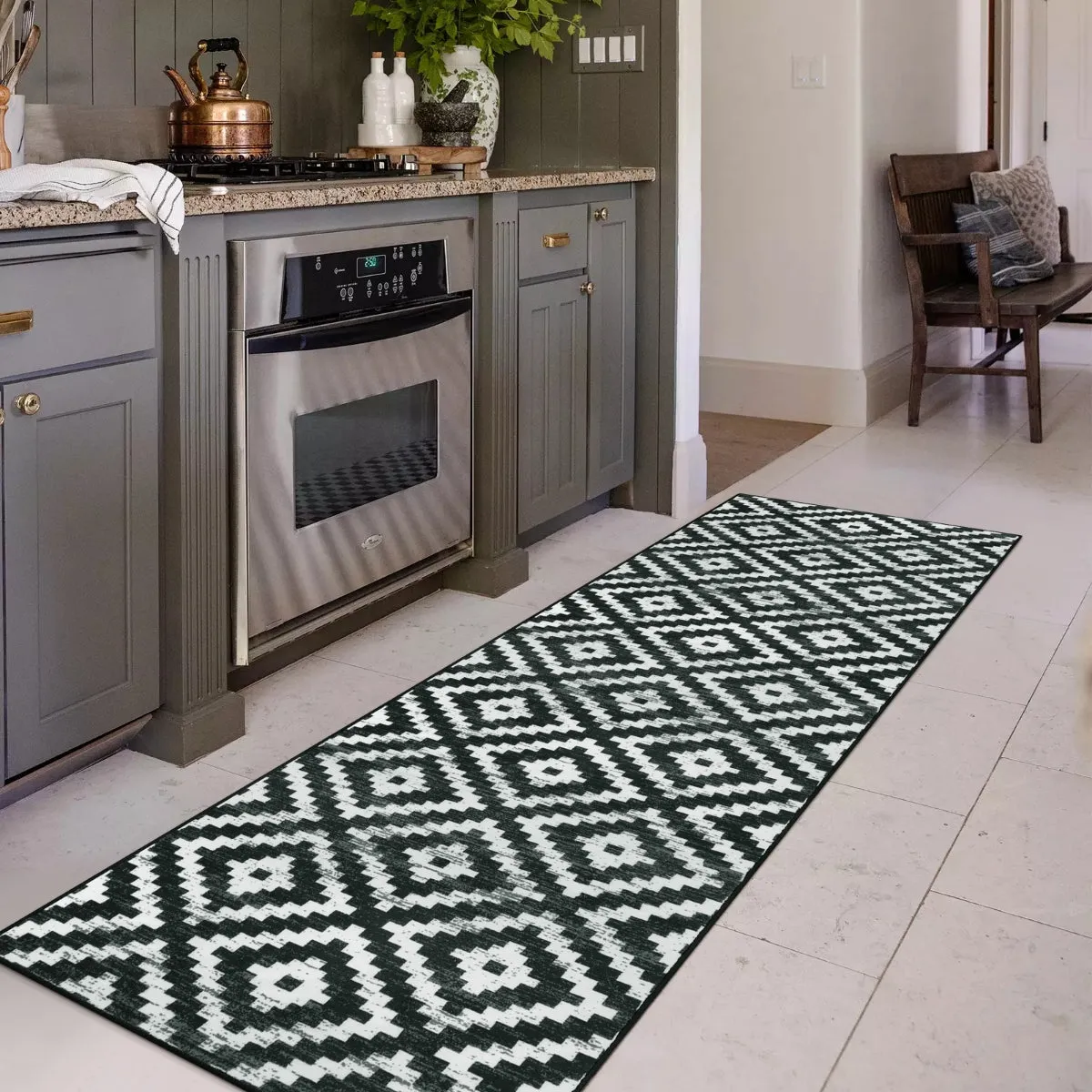 Joanne Modern Moroccan Geometric Kilim Black Rug