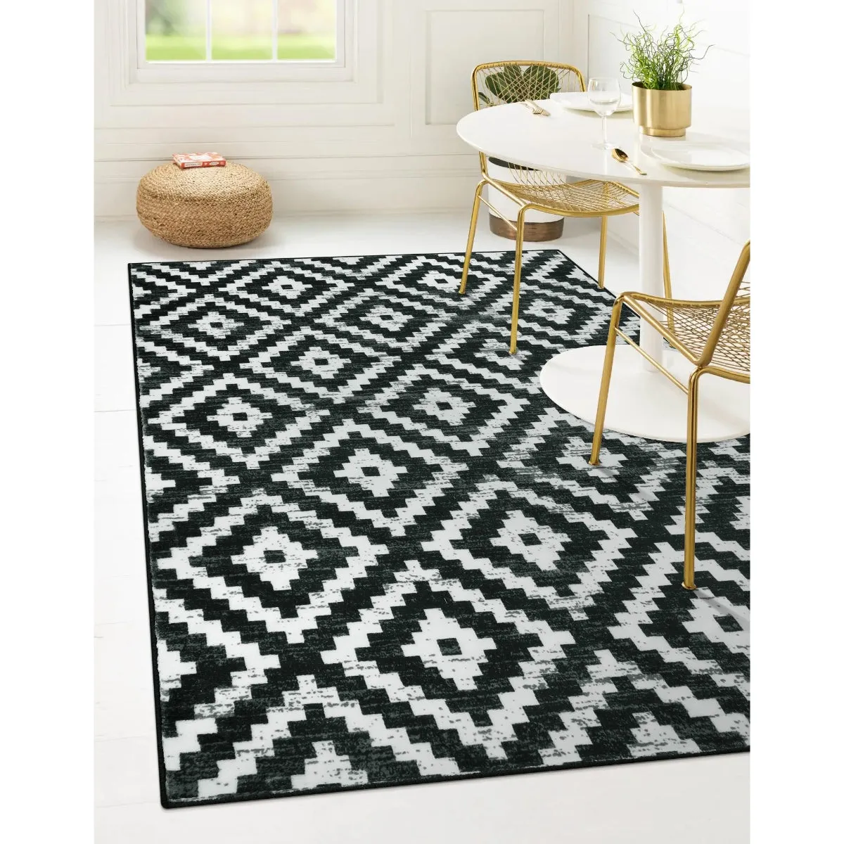 Joanne Modern Moroccan Geometric Kilim Black Rug