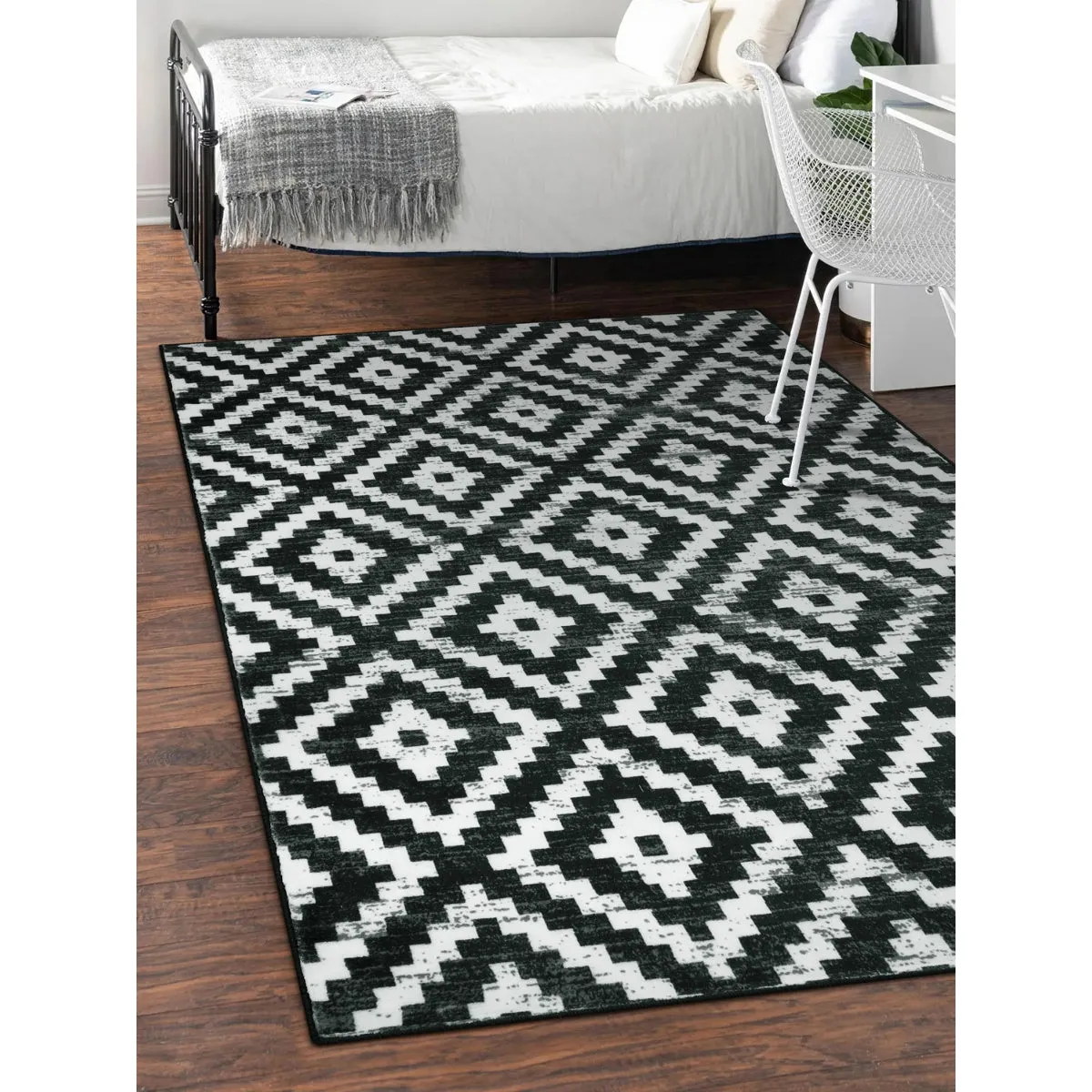 Joanne Modern Moroccan Geometric Kilim Black Rug
