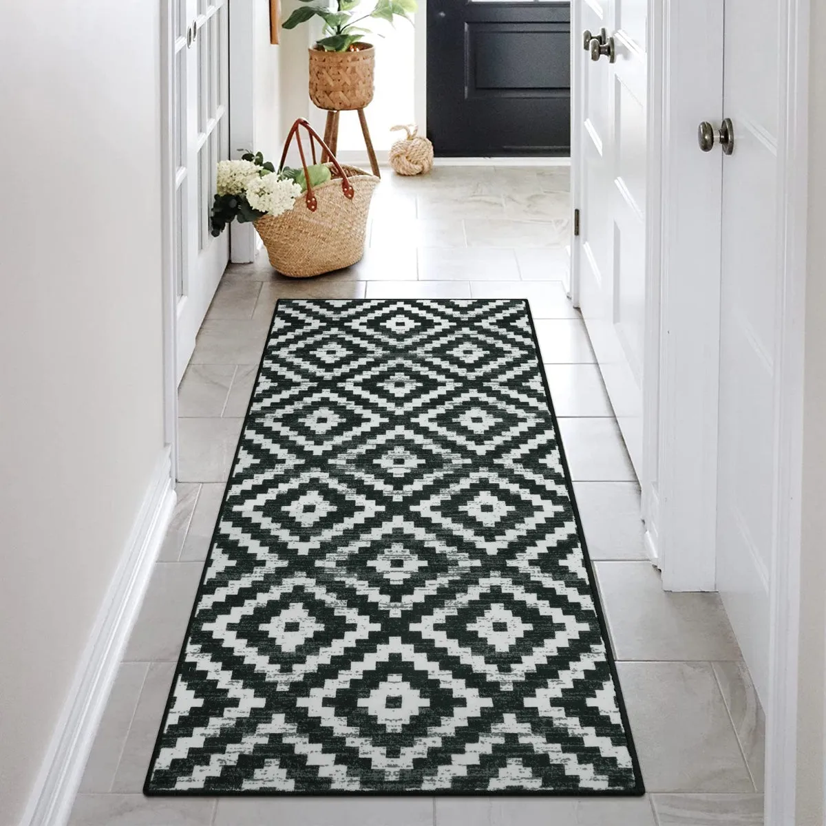 Joanne Modern Moroccan Geometric Kilim Black Rug