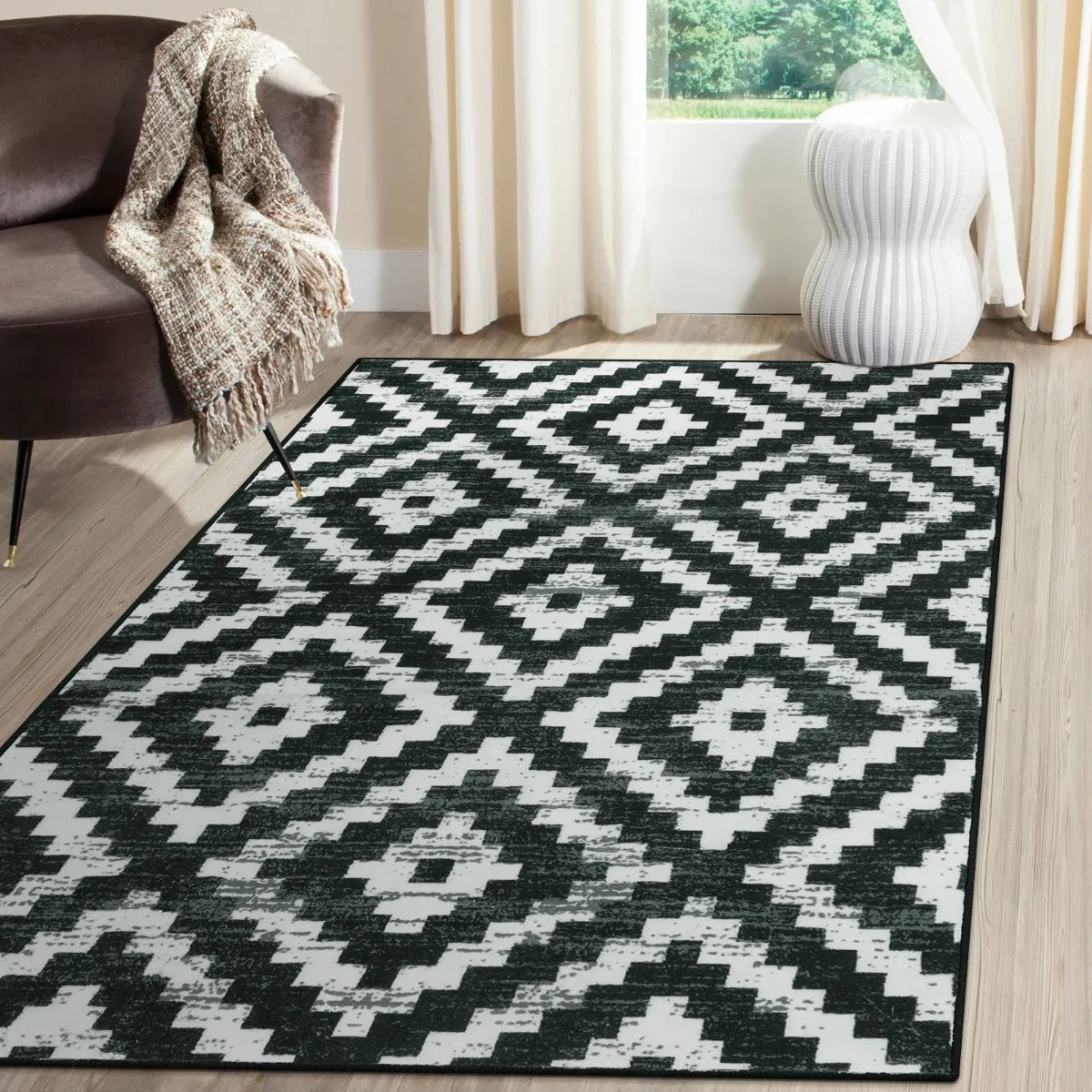 Joanne Modern Moroccan Geometric Kilim Black Rug