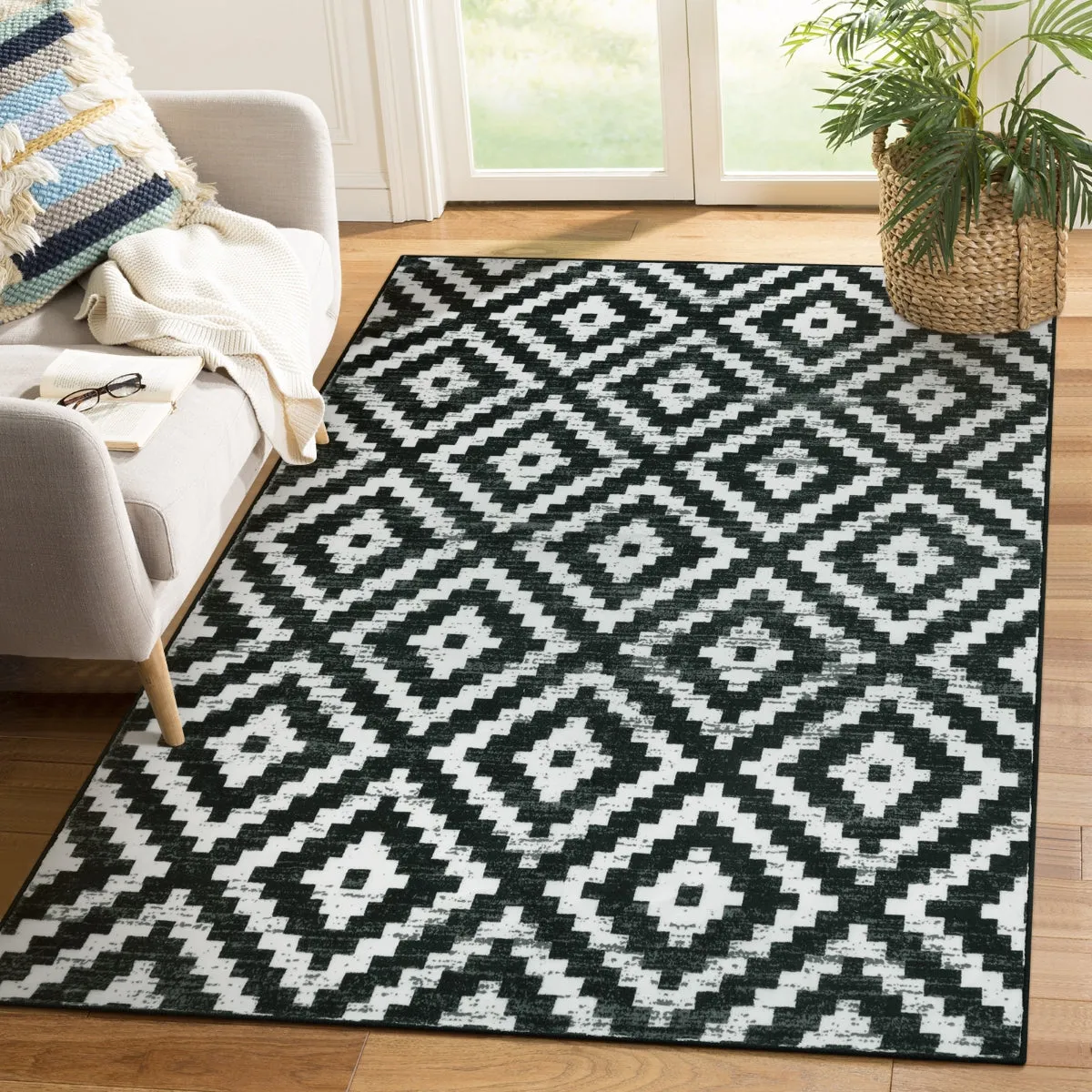 Joanne Modern Moroccan Geometric Kilim Black Rug