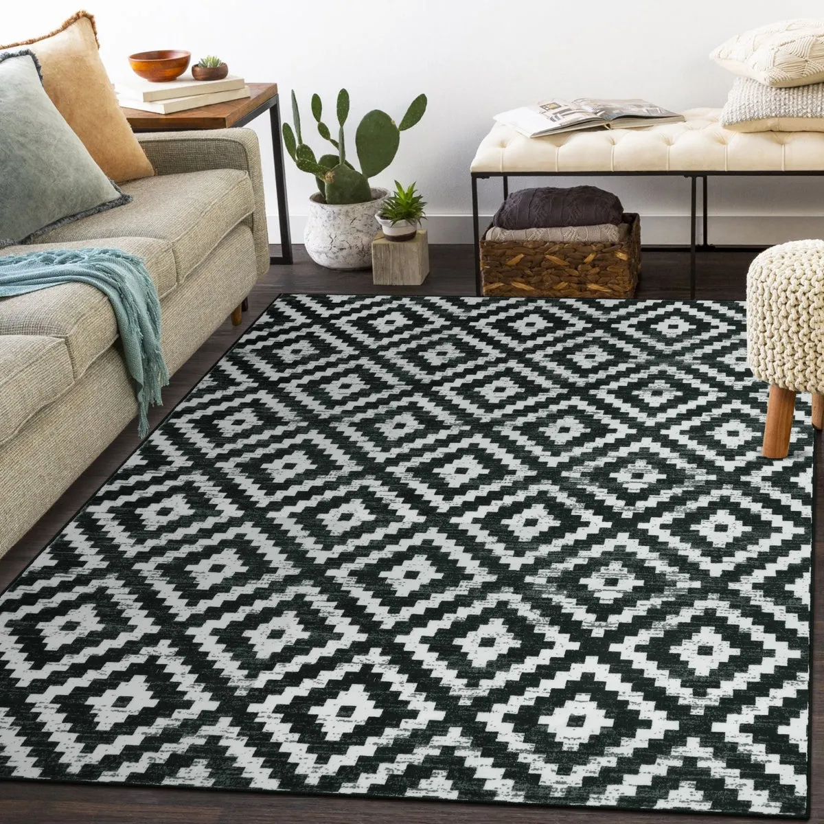 Joanne Modern Moroccan Geometric Kilim Black Rug