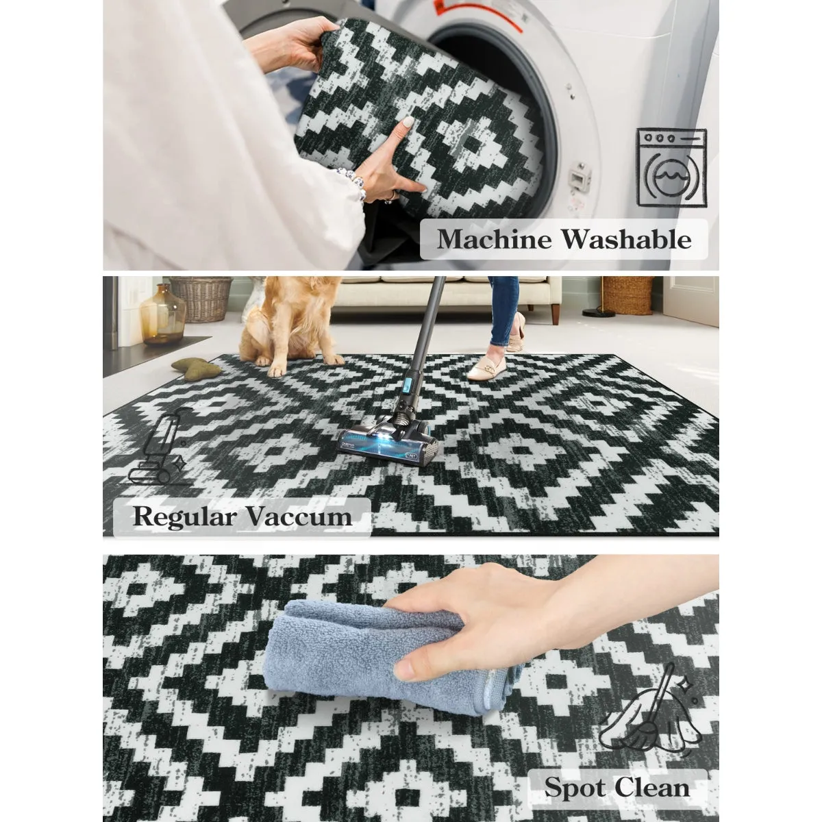 Joanne Modern Moroccan Geometric Kilim Black Rug