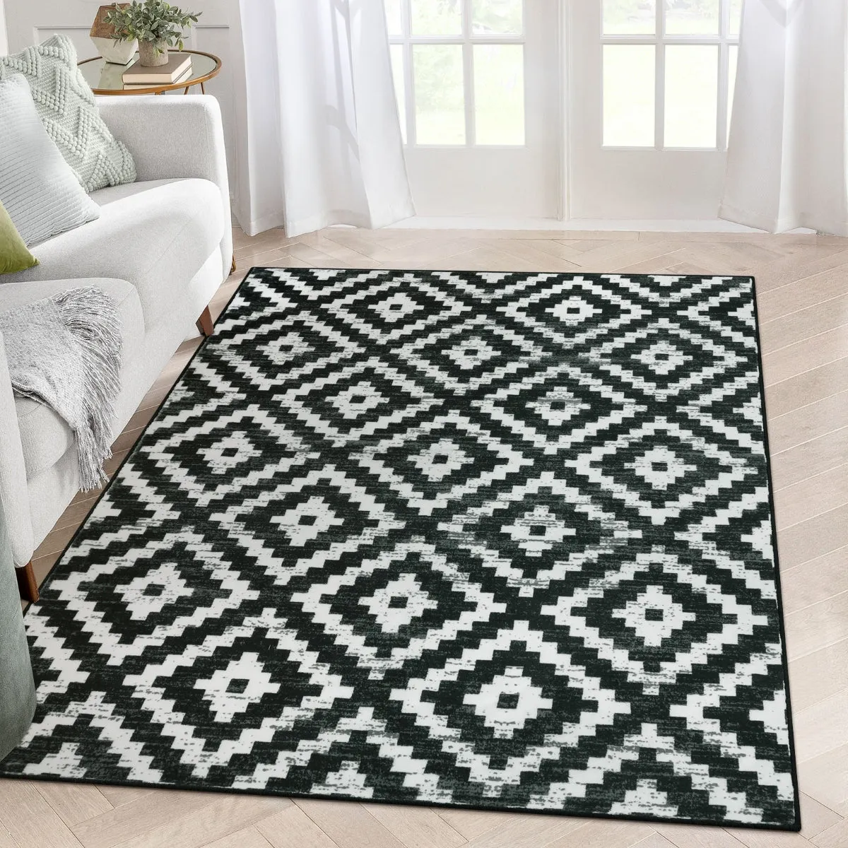 Joanne Modern Moroccan Geometric Kilim Black Rug
