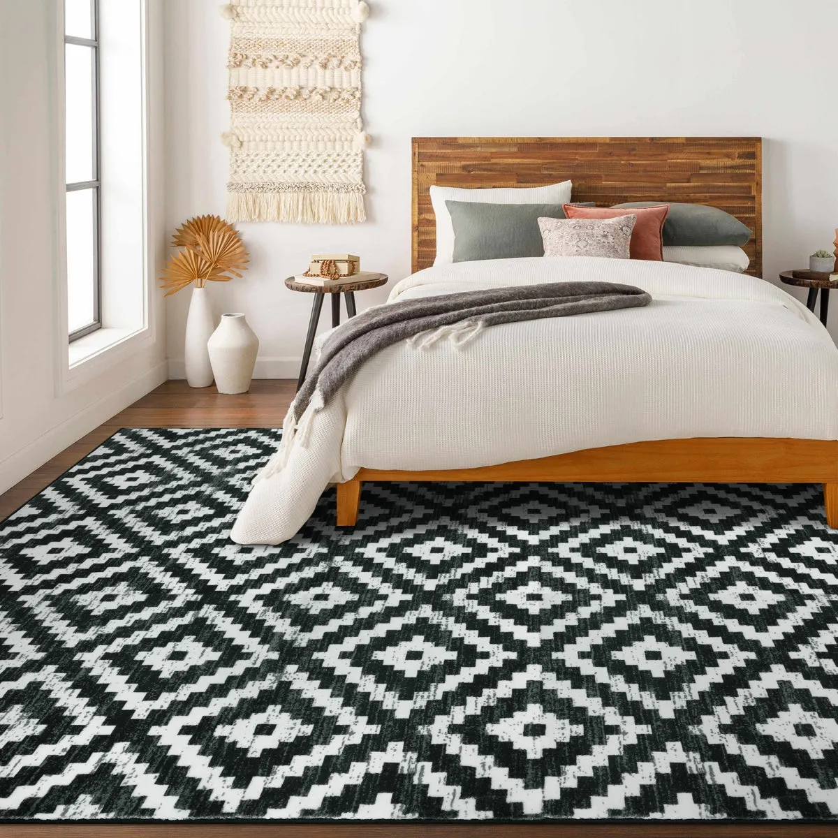 Joanne Modern Moroccan Geometric Kilim Black Rug