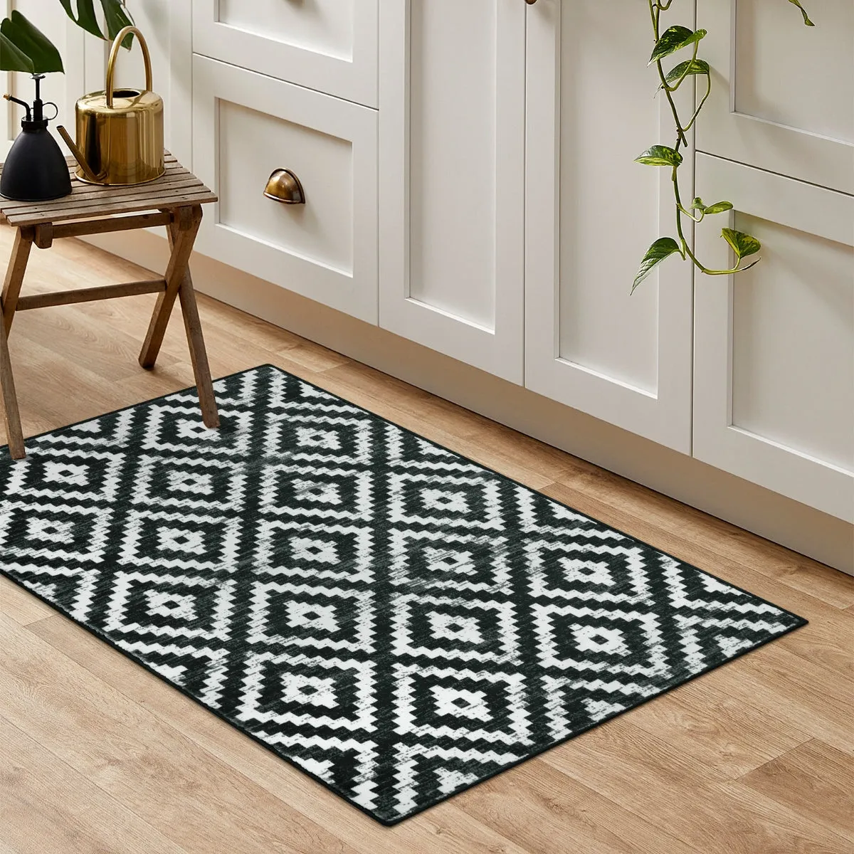Joanne Modern Moroccan Geometric Kilim Black Rug