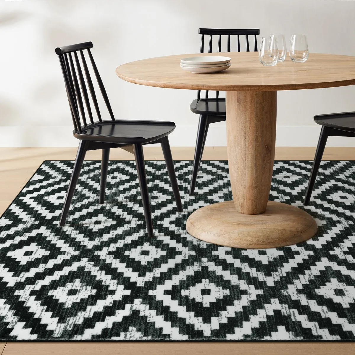 Joanne Modern Moroccan Geometric Kilim Black Rug