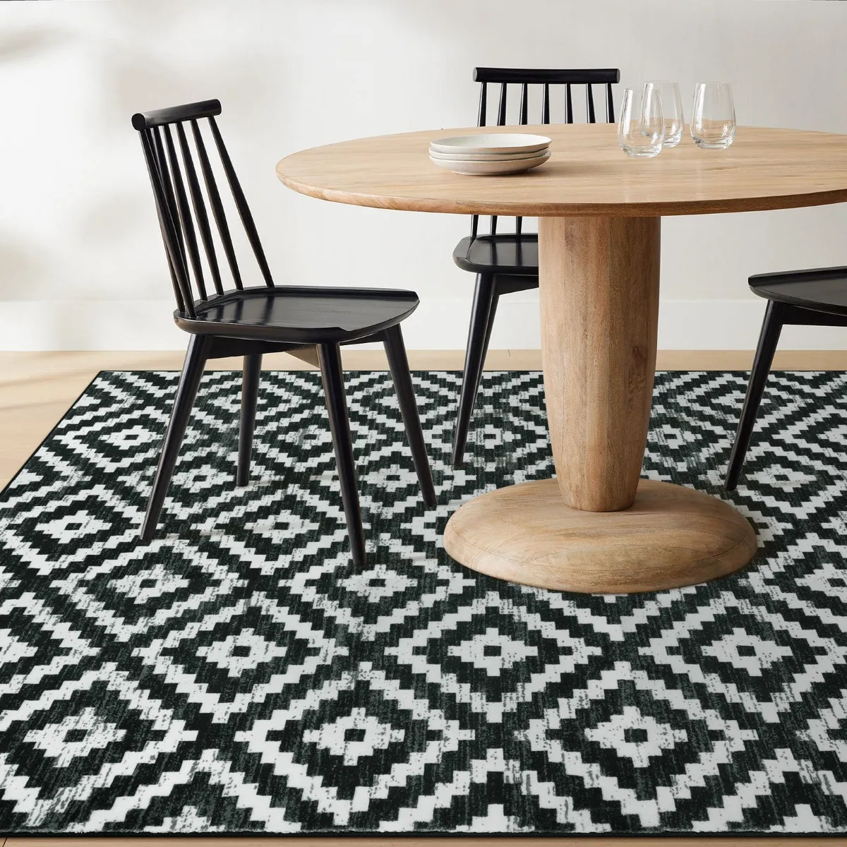 Joanne Modern Moroccan Geometric Kilim Black Rug