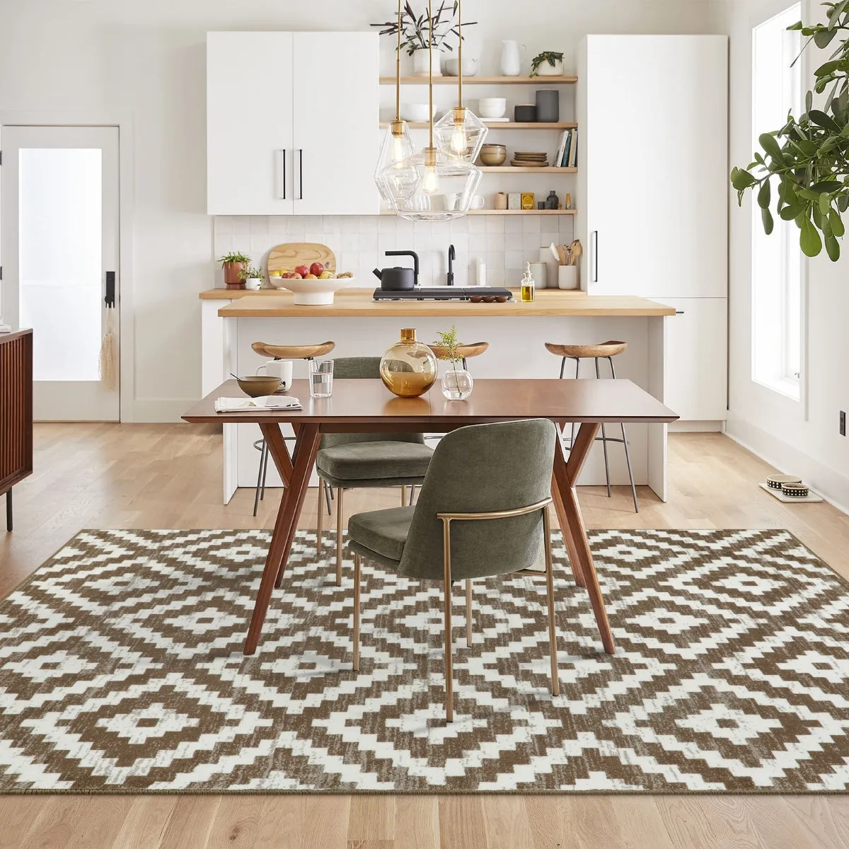 Joanne Modern Moroccan Geometric Kilim Khaki Rug