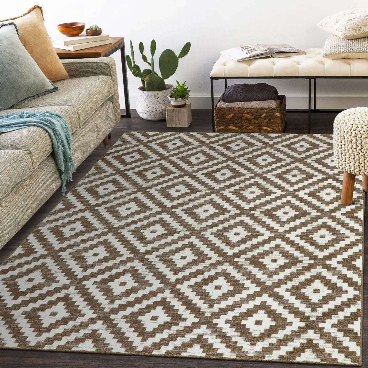 Joanne Modern Moroccan Geometric Kilim Khaki Rug