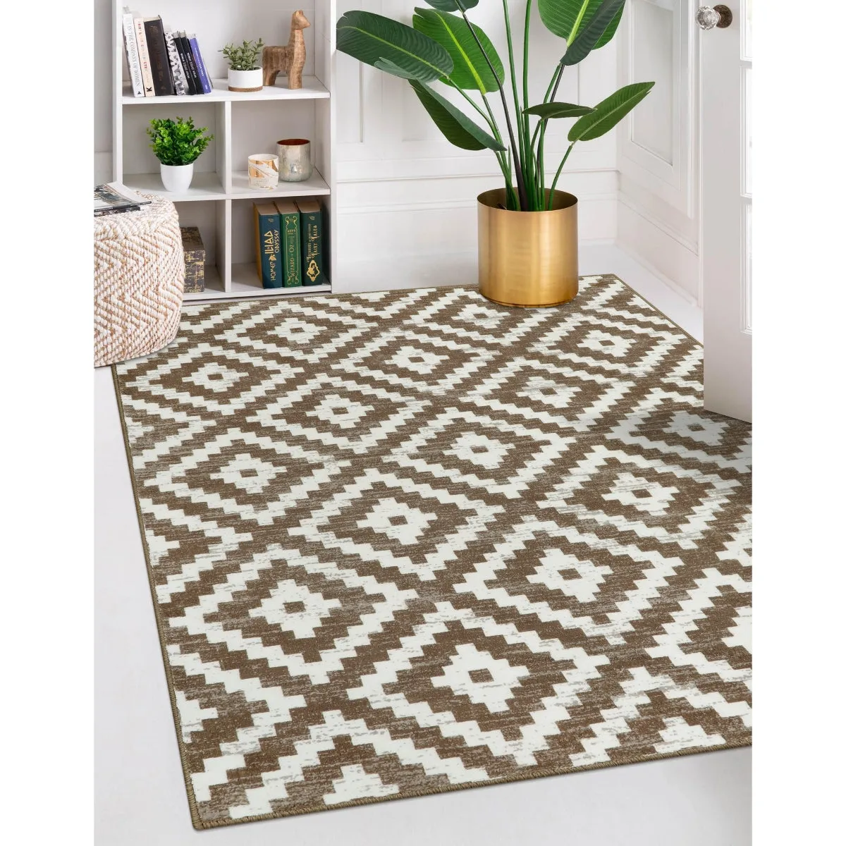 Joanne Modern Moroccan Geometric Kilim Khaki Rug