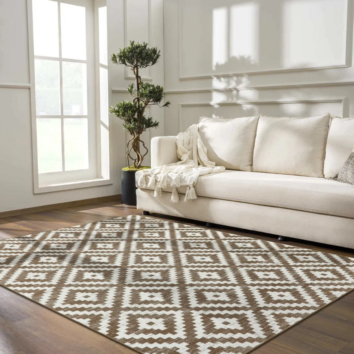 Joanne Modern Moroccan Geometric Kilim Khaki Rug