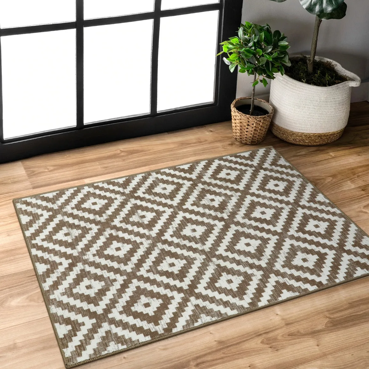 Joanne Modern Moroccan Geometric Kilim Khaki Rug