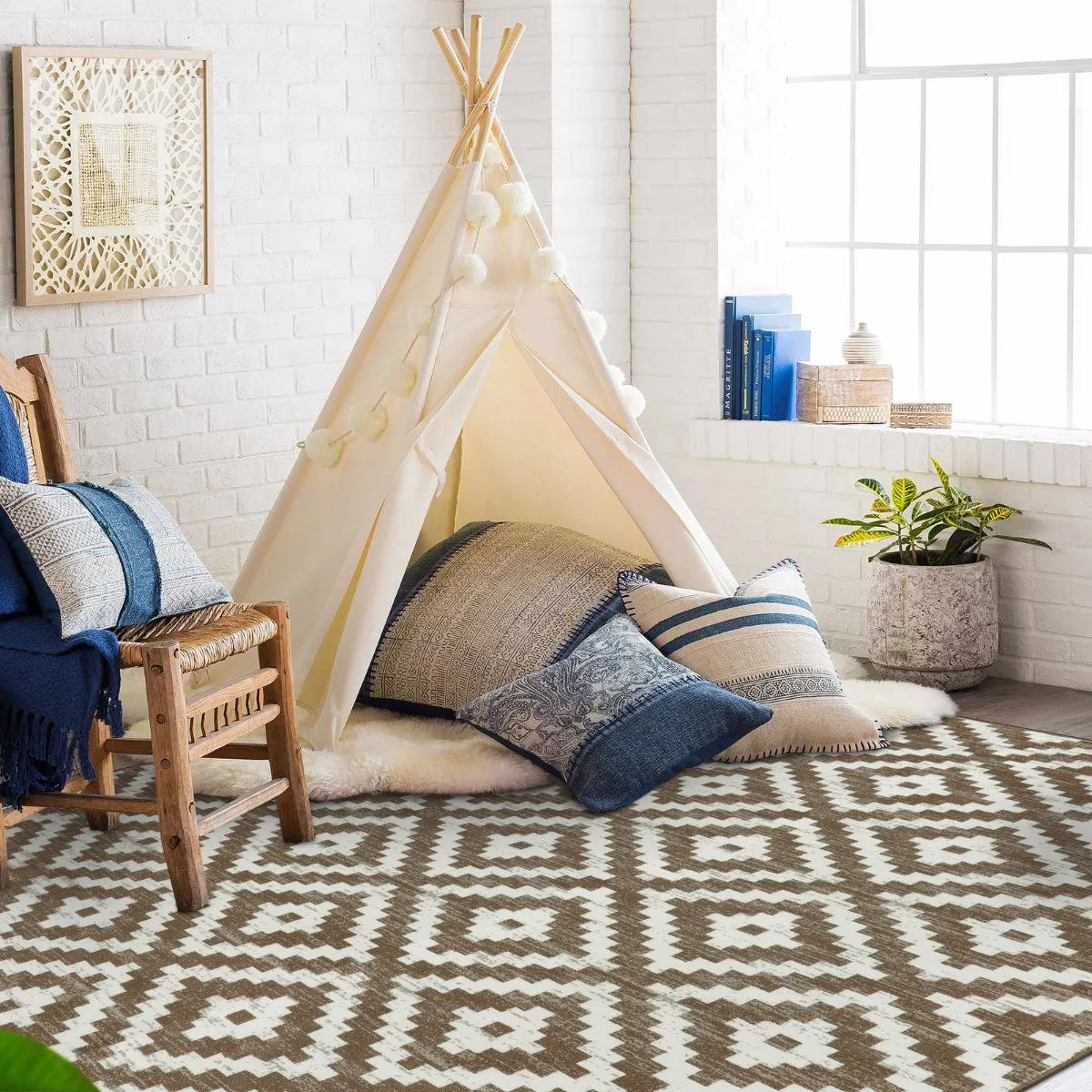 Joanne Modern Moroccan Geometric Kilim Khaki Rug