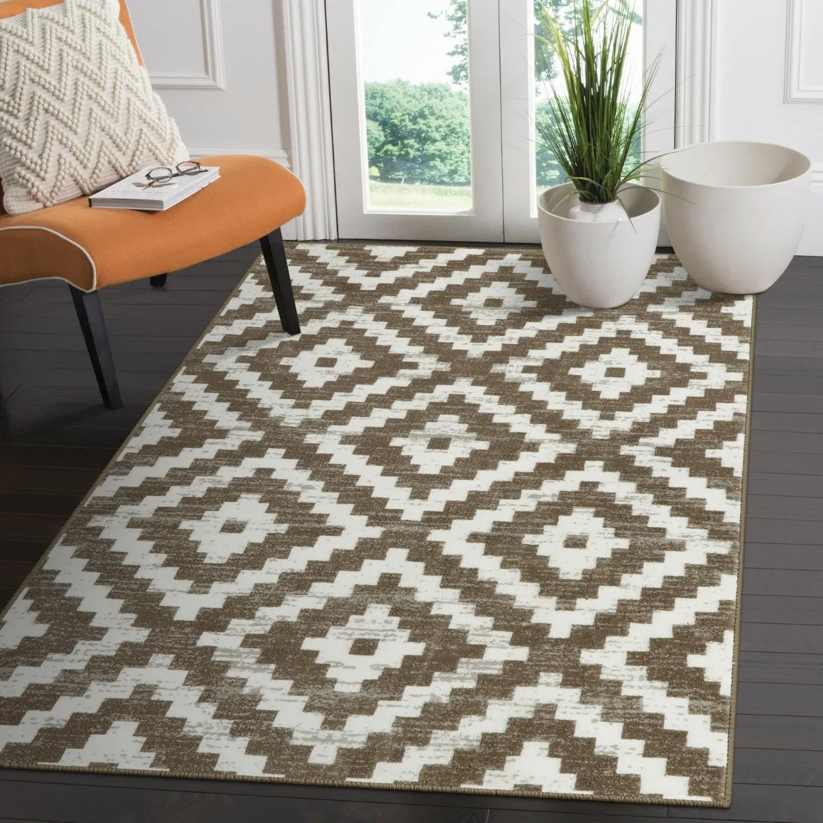 Joanne Modern Moroccan Geometric Kilim Khaki Rug