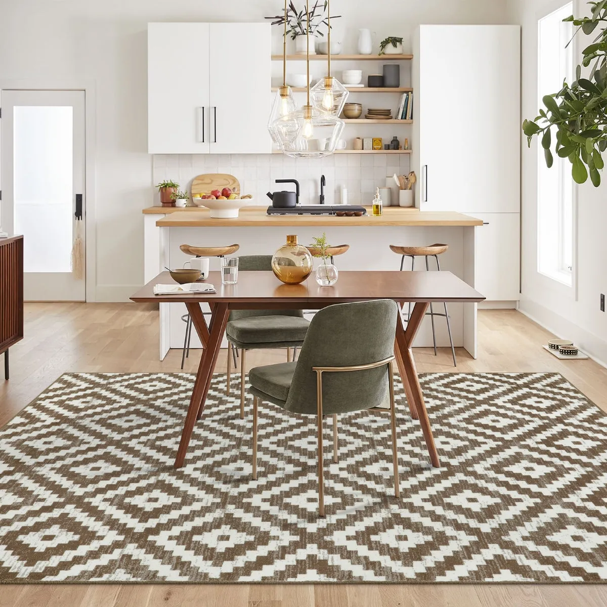 Joanne Modern Moroccan Geometric Kilim Khaki Rug