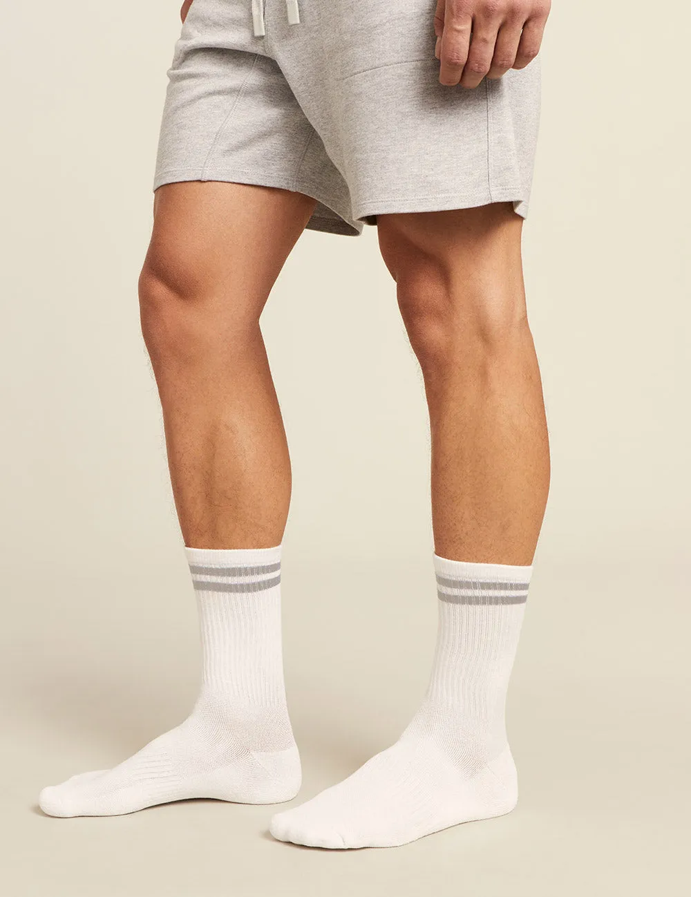 Men's Striped Cushioned Crew Socks - White/Grey