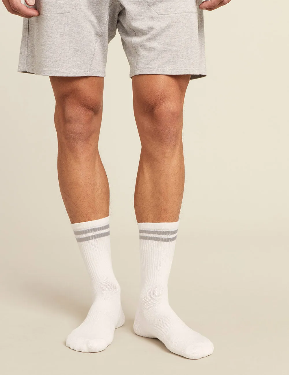 Men's Striped Cushioned Crew Socks - White/Grey