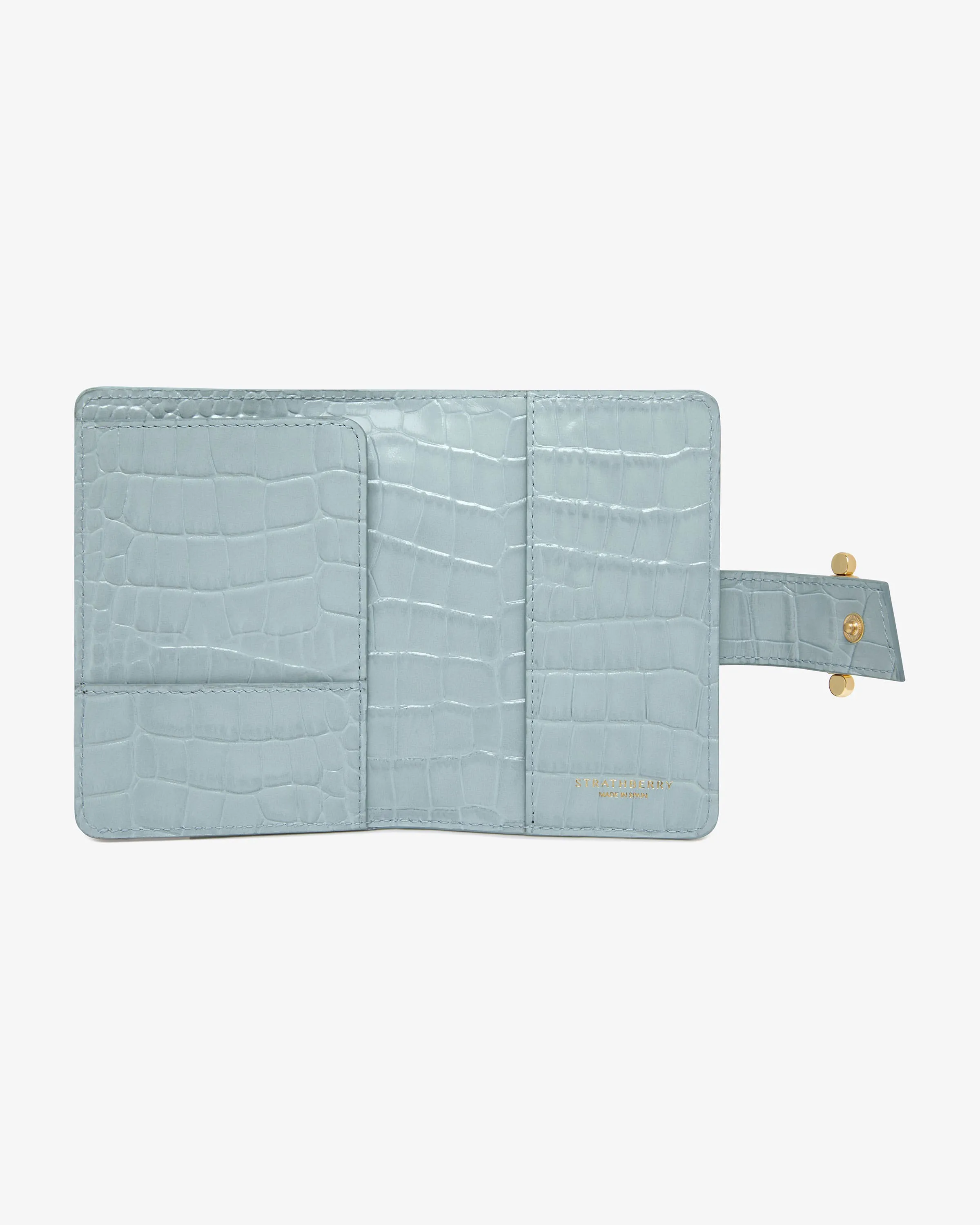 Multrees Passport Holder - Croc-Embossed Leather Duck Egg Blue