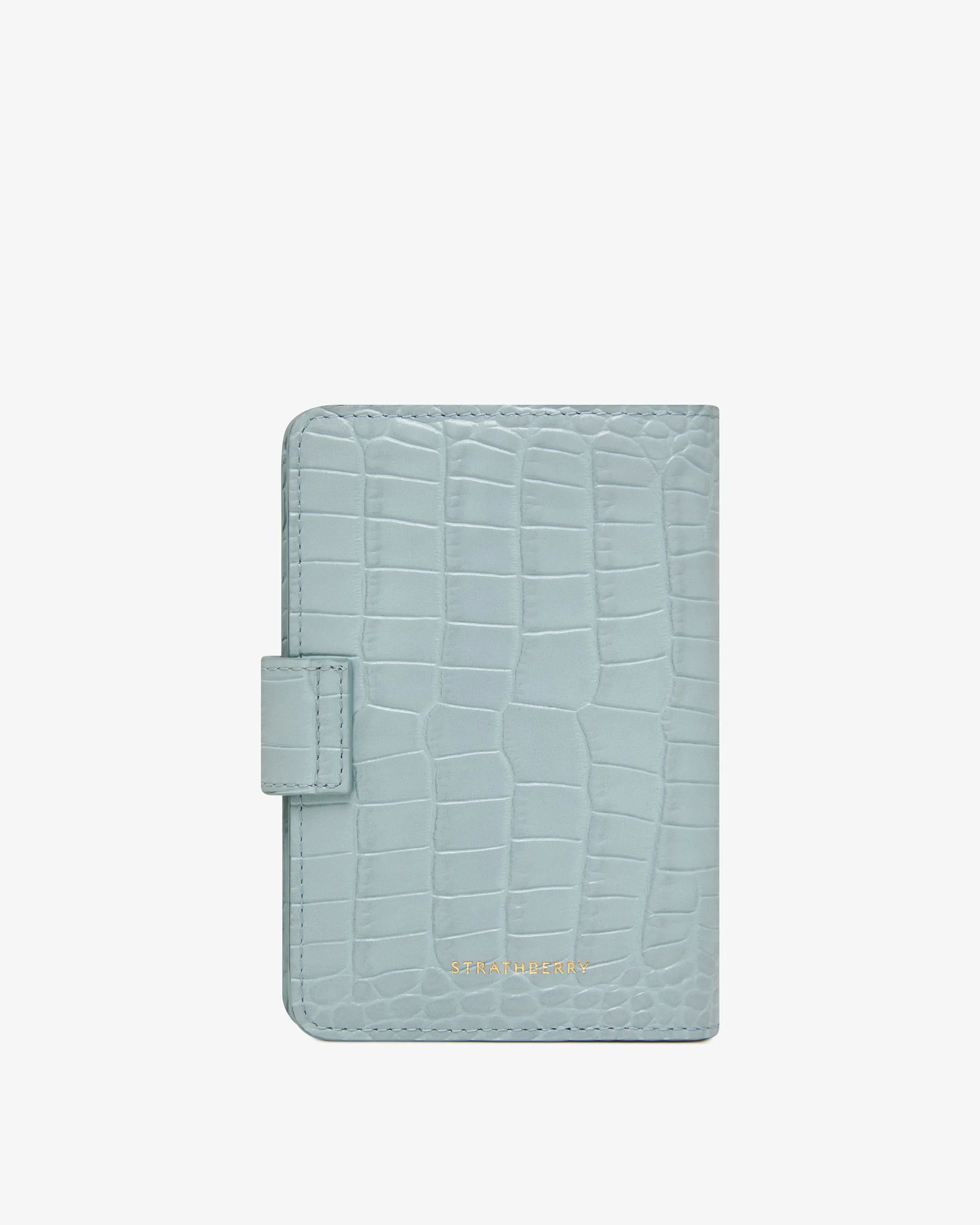 Multrees Passport Holder - Croc-Embossed Leather Duck Egg Blue