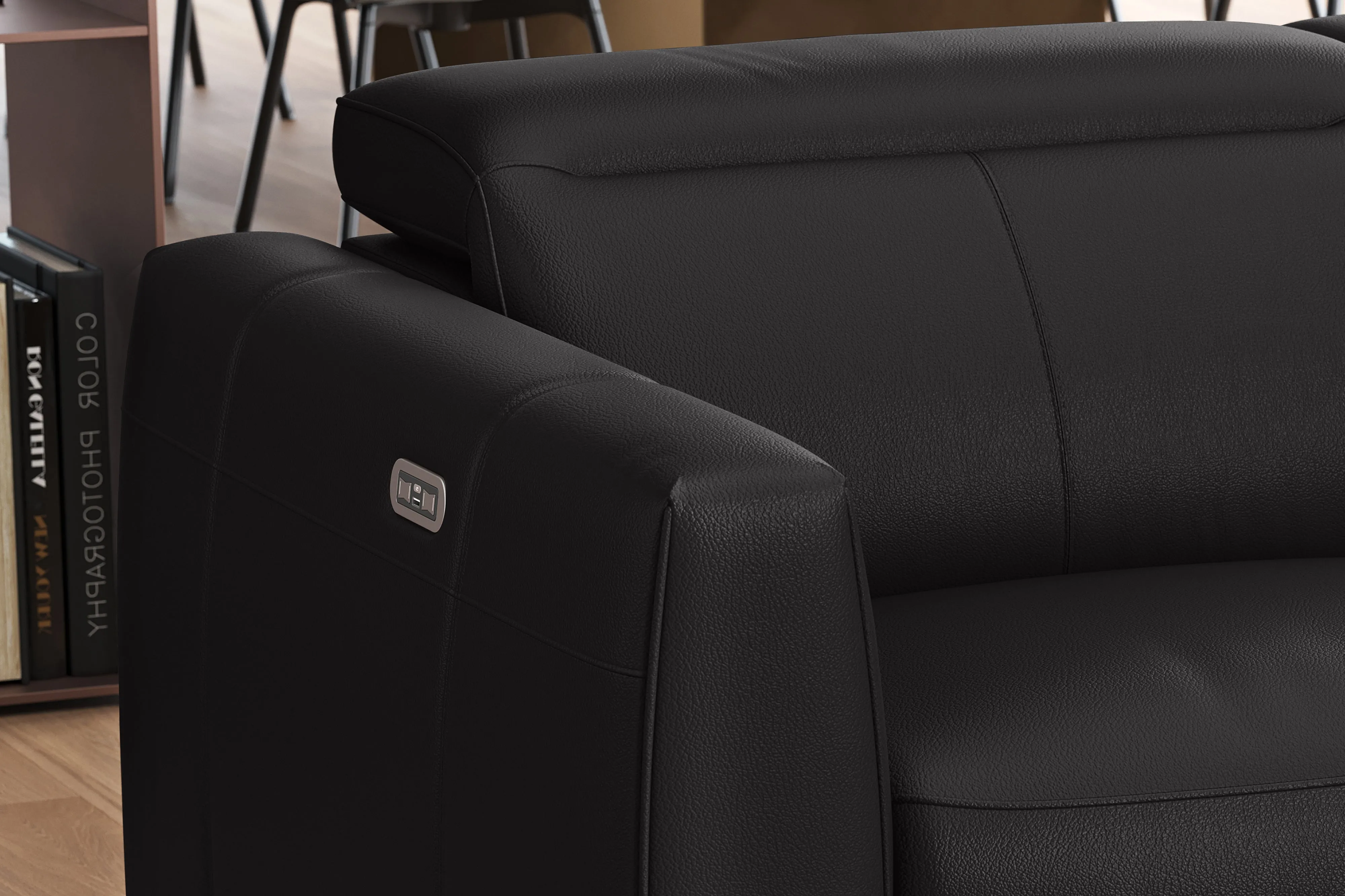 Valencia Carmen Leather Loveseat Dual Recliner with Console Lounge, Black