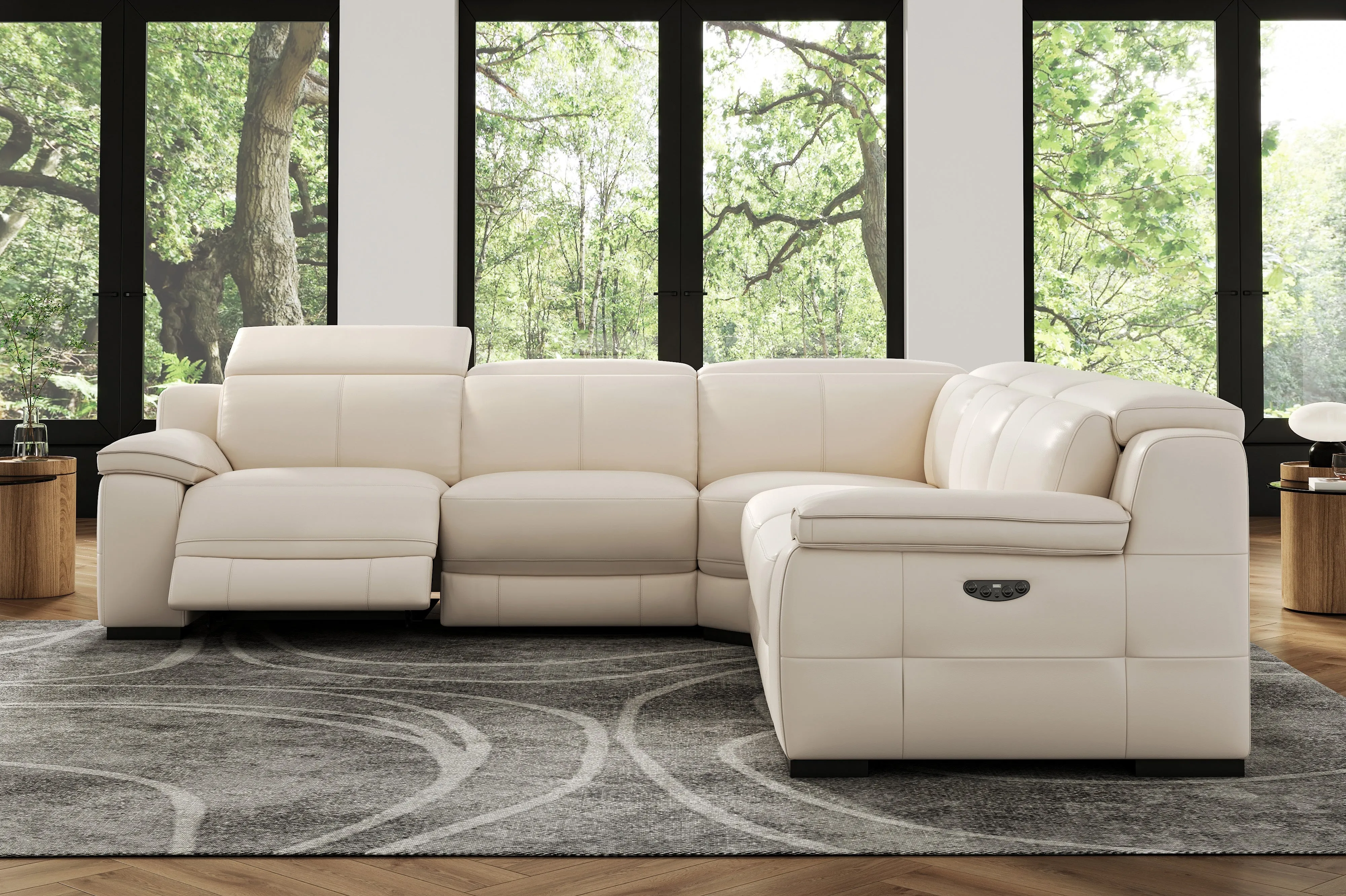 Valencia Ellie Top Grain Leather L-Shape Sofa, Beige