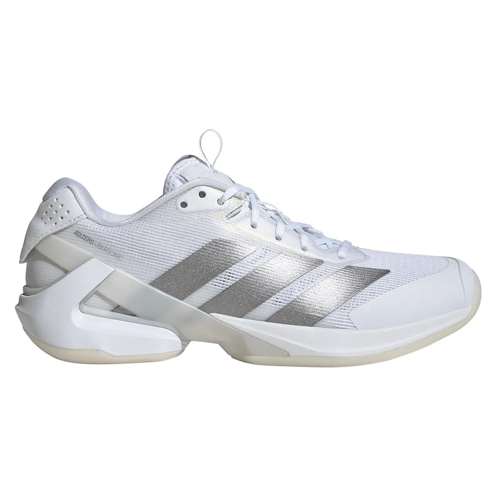 Women`s Adizero Ubersonic 5 Tennis Shoes White and Silver Metallic