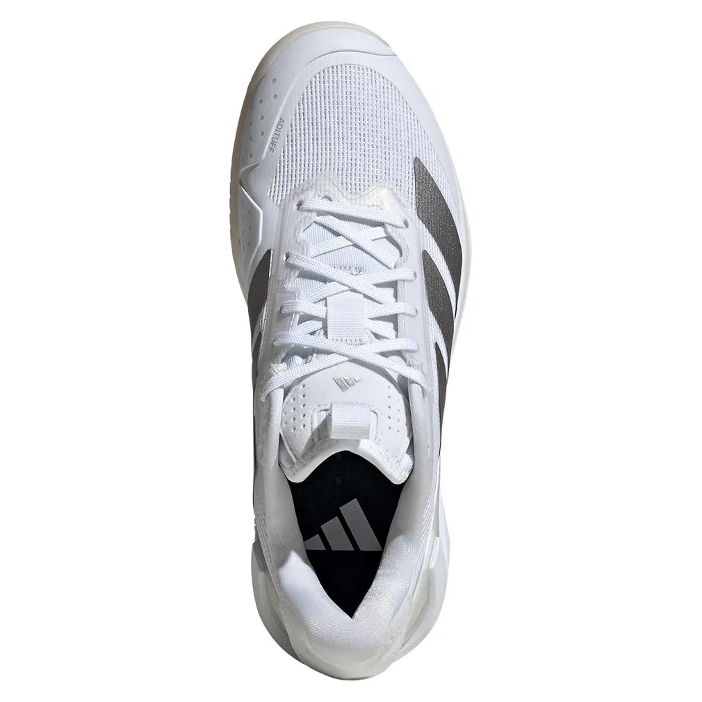 Women`s Adizero Ubersonic 5 Tennis Shoes White and Silver Metallic
