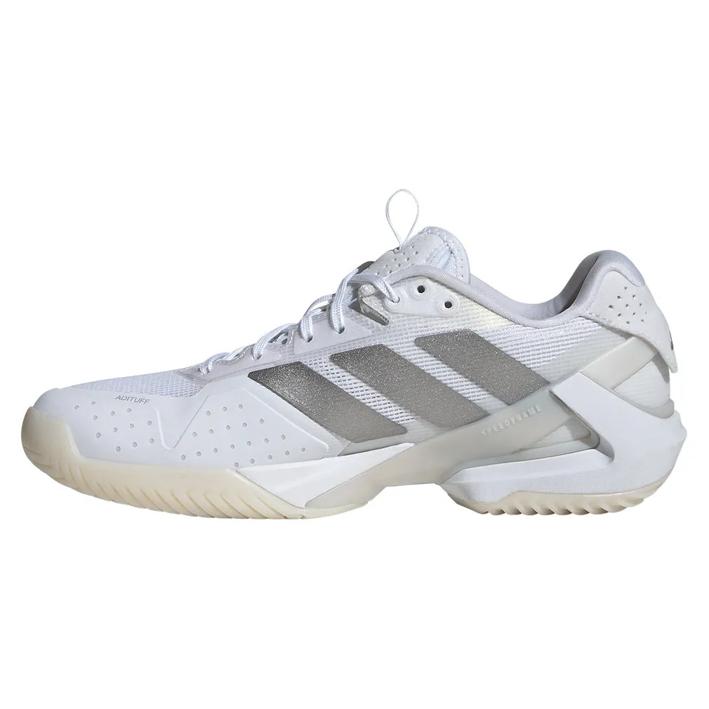Women`s Adizero Ubersonic 5 Tennis Shoes White and Silver Metallic