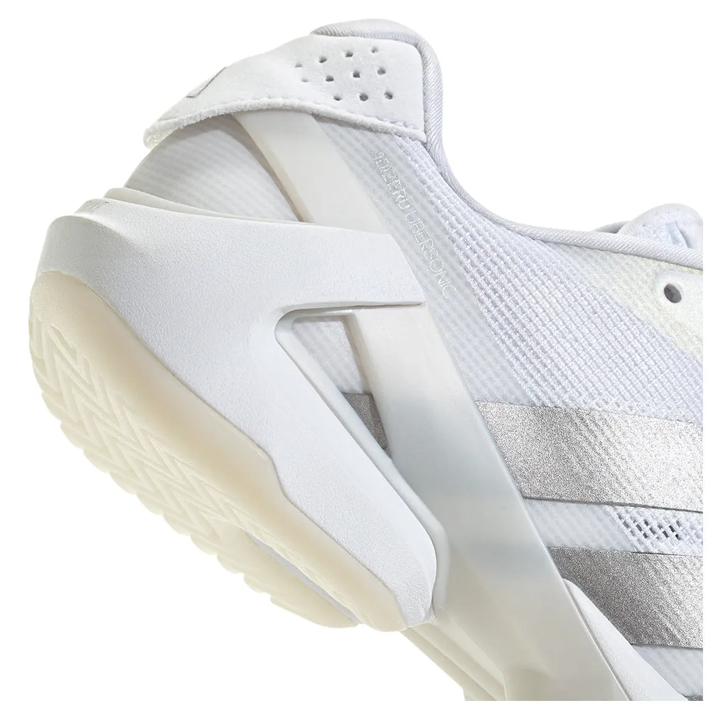 Women`s Adizero Ubersonic 5 Tennis Shoes White and Silver Metallic